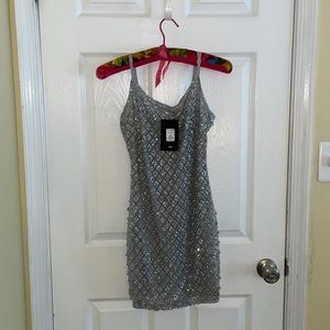 Silver “Roxi” cocktail dress from FashionNOVA, size Small